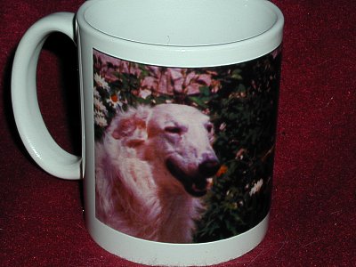 [Mug with
    picture of the white Borzoi from Russia named Tersai